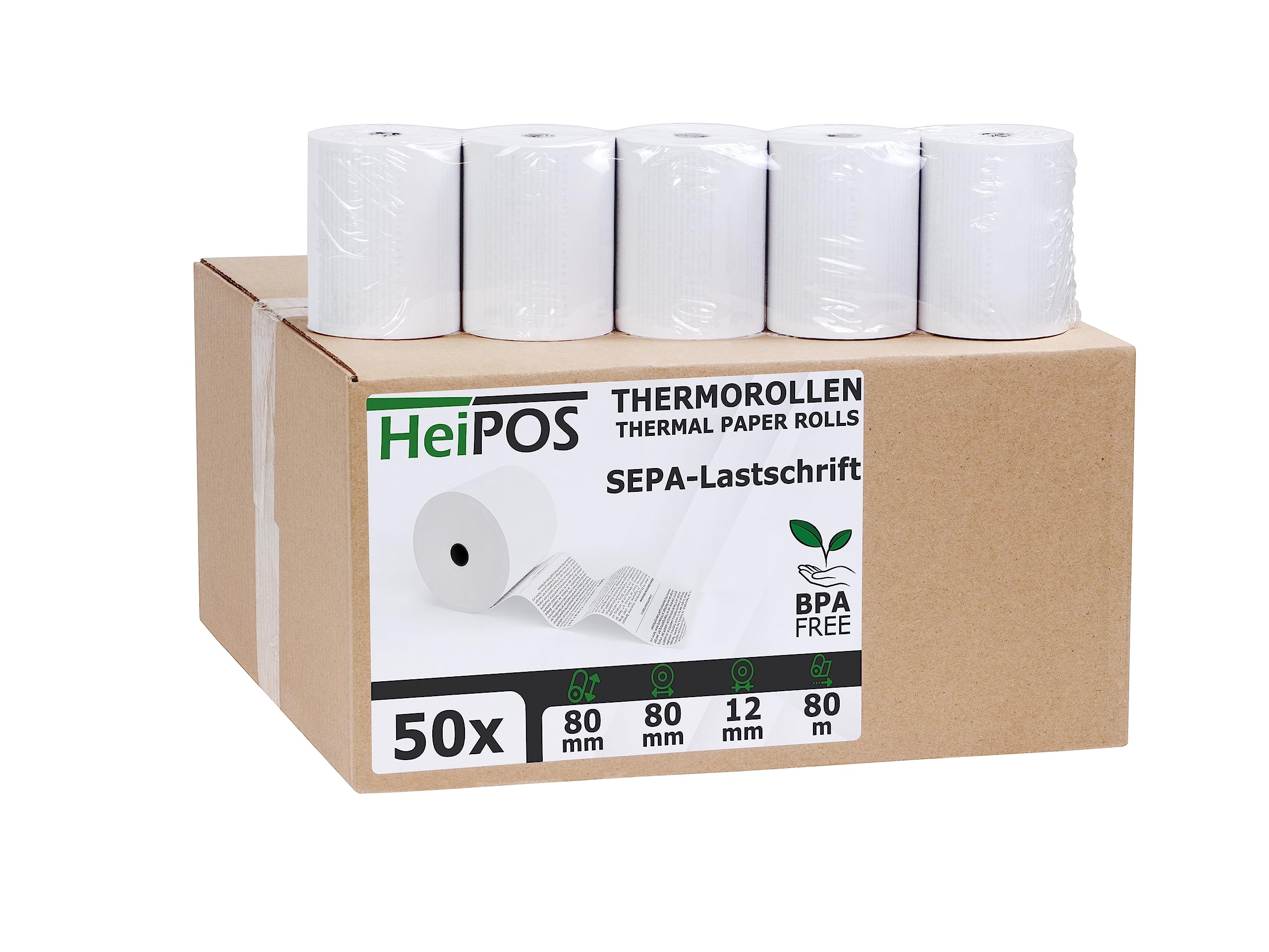 HeiPOS 50 Thermorollen mit SEPA/Lastschrift - Mandat - 80 mm x 80 m - 55 g/m² Papier