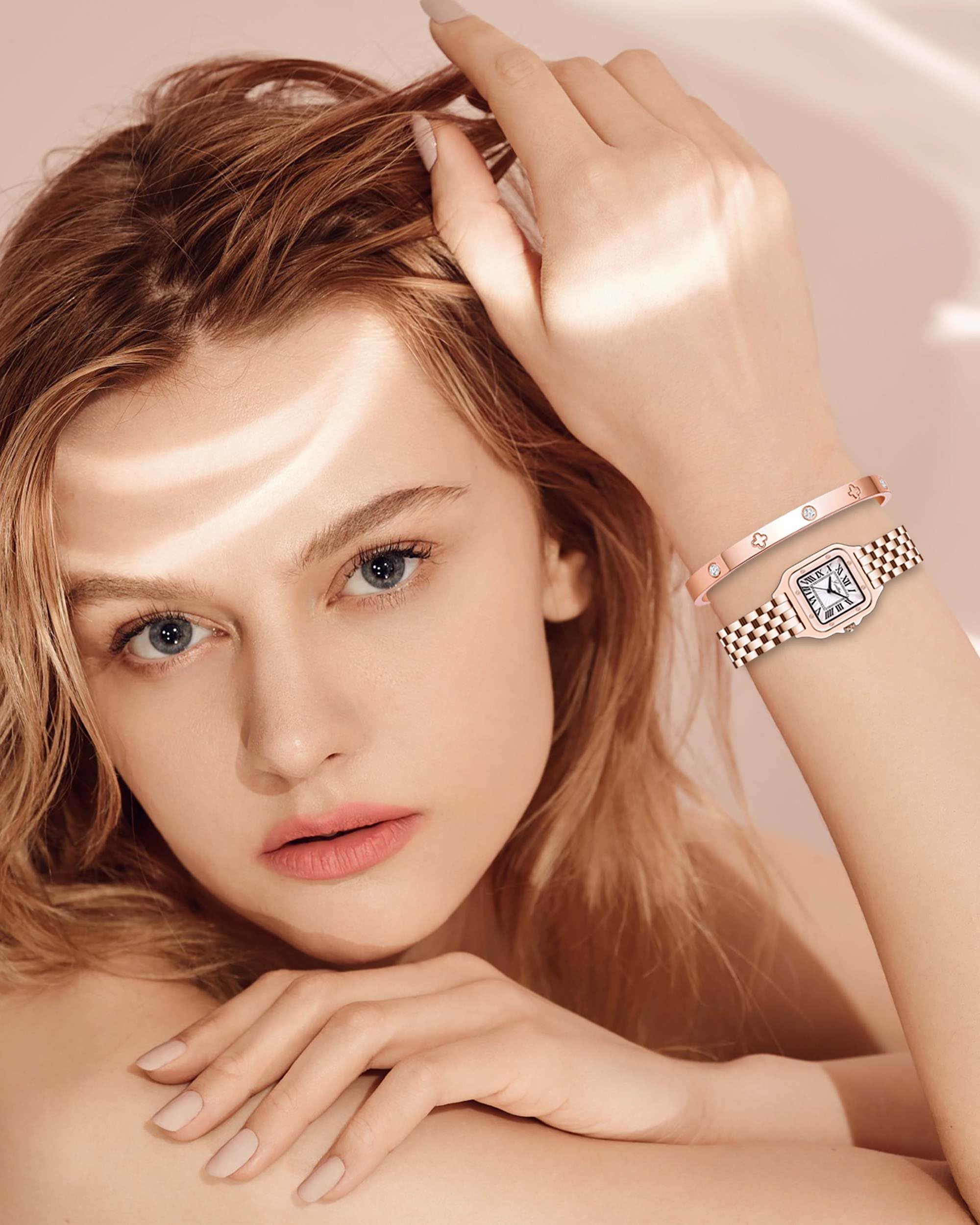 Relojes de oro para mujer, pequeña esfera romana vintage, pulsera de amor, elegante juego de joyas para mujer