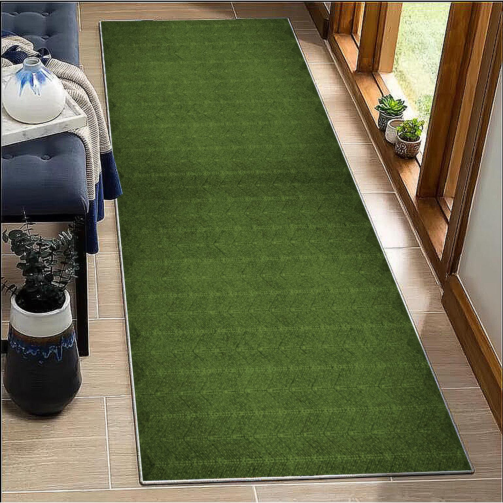 BORKOY Long Carpet Runners for Hallways Non Slip 60x180cm Washable dark green Runner Rugs Kitchen Runner Absorbent Door Mats Hallway Hall Runners Narrow Rugs for Entrance Bedroom Hallways Living Room