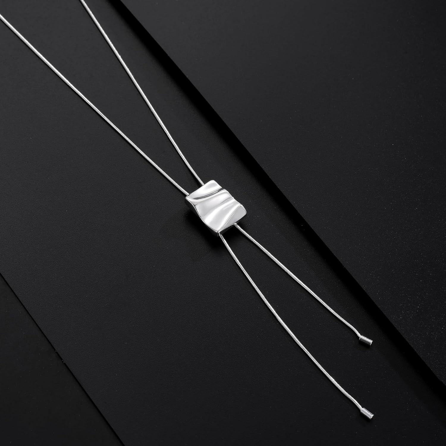 Silver Long Necklace for Women Y Chain Adjustable Slider Necklaces Fashion Dainty Jewelry - Image 5