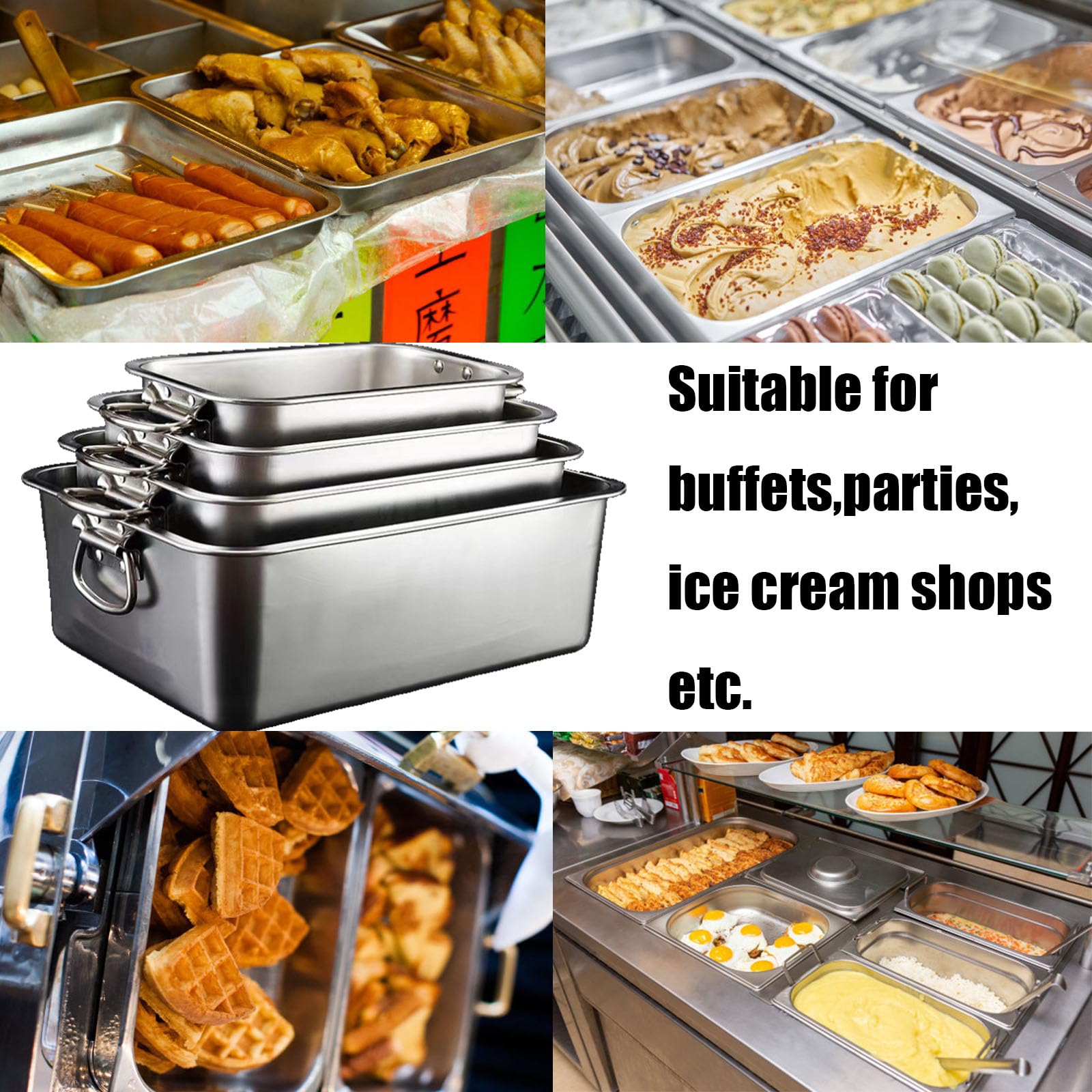 Sartenes Gastronorm de acero inoxidable,Sartén apilable for catering,Rozaduras de alimentos comerciales de metal(60 * 40cm,10cm)