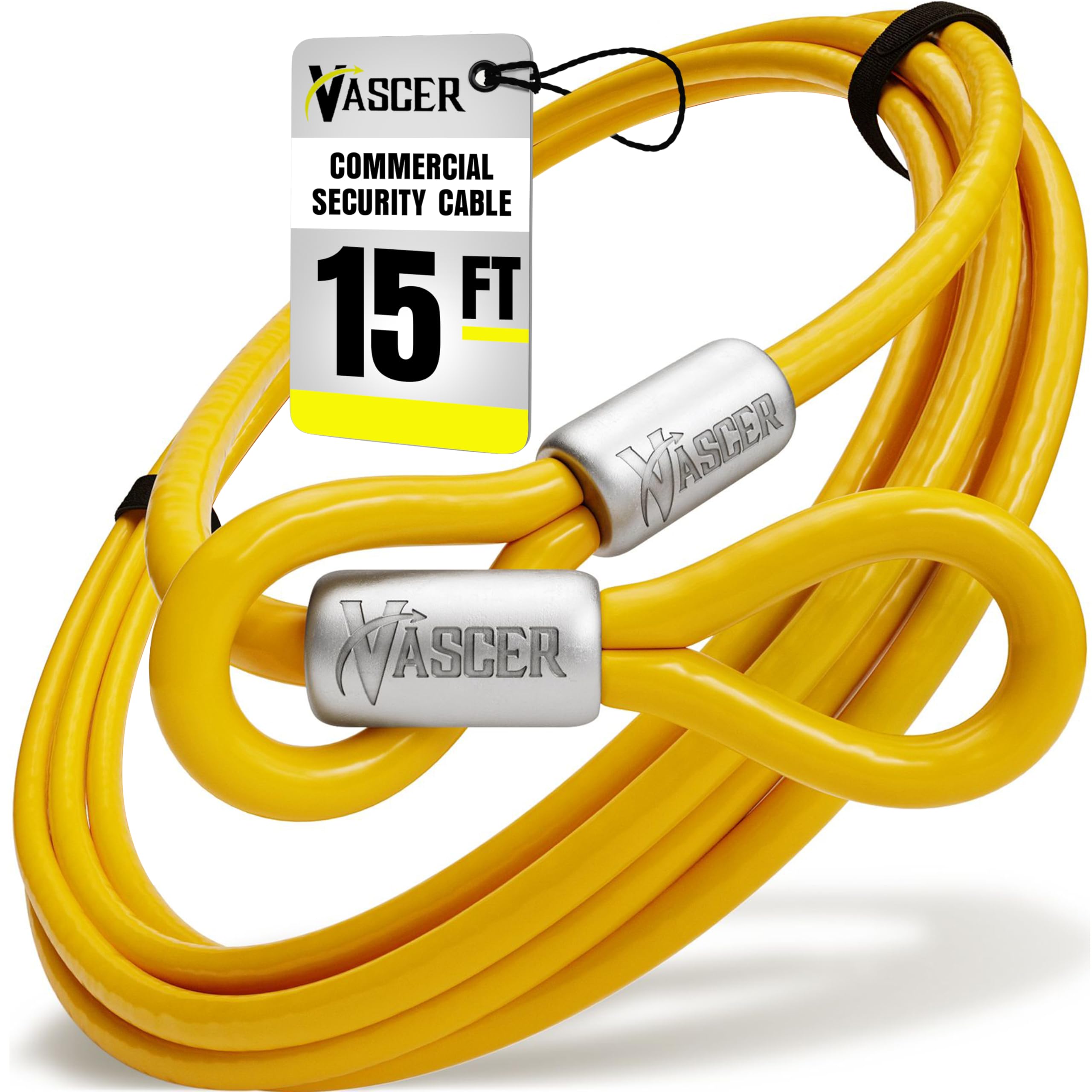 Commercial Heavy Duty Braided Galvanized Steel Anti-Theft Security Cable with Looped Ends. (1/2 Inch Thick, 7x19 Construction, 15 Feet)