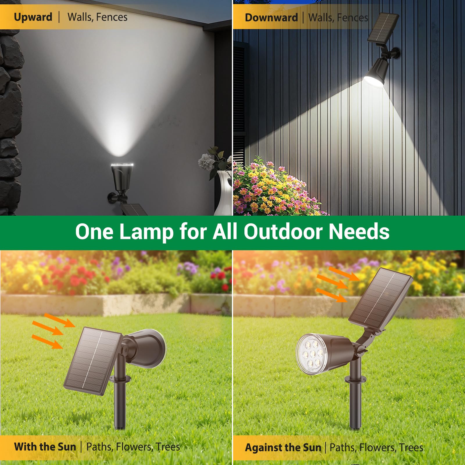 GEARLITE Lampada solare per esterni, giardino, luce bianca calda, faretto solare a LED per esterni, con batteria da 1500 mAh, 1200 lumen, con impermeabilità IP65, per decorazione da giardino, fiori