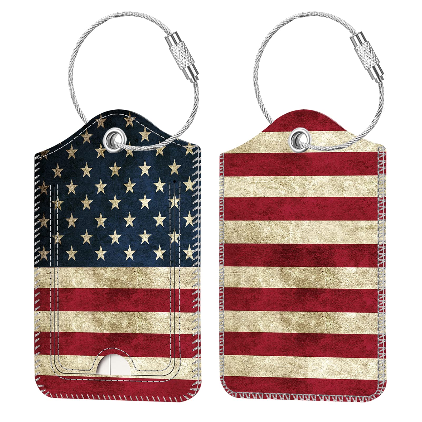 Fintie Luggage Tags, Privacy Cover ID Label with Stainless Steel Loop and Address Card for Travel Bag Suitcase, Us-Flag (2 Piece)