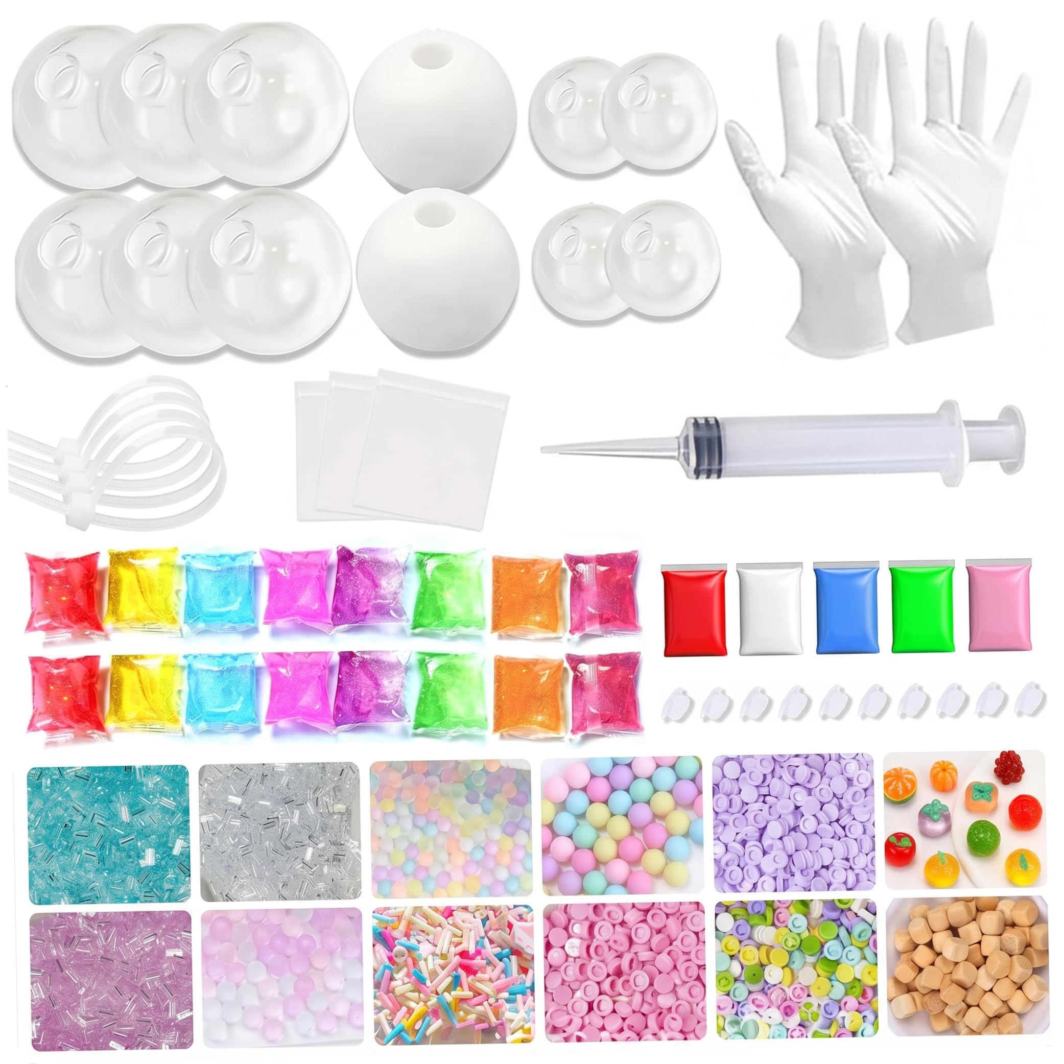 Monwssoe Squeeze Toys, Stress Ball Kit, Flexible Empty Stress Ball Skin with Plugs & Cable Ties & Colorful Fillers Fun Craft Kit for Kids Aults