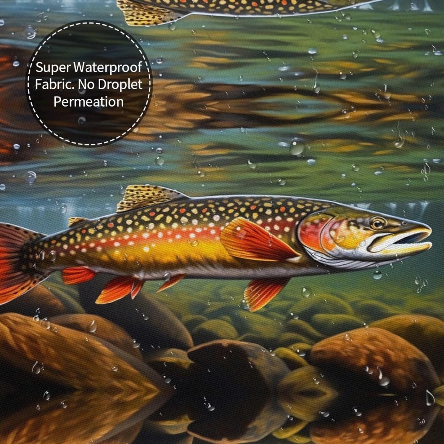 KIROJA Brook Trout Fly Fishing Shower Curtain,Waterproof Fabric Shower Curtains Bathroom Bathtub Decor with Hanging Hooks,60x72 in