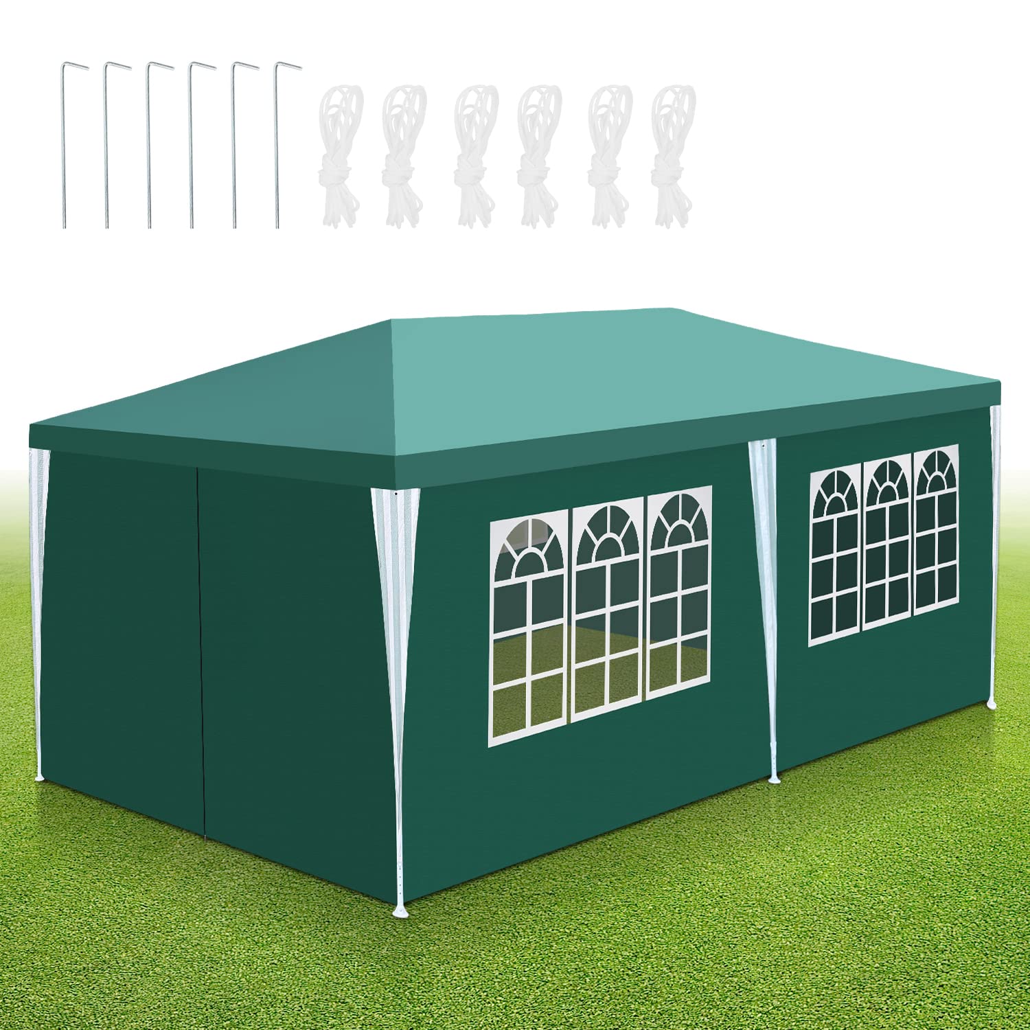 Sonnewelt Pabellón 3x6 m Carpa de Fiesta de Jardín Impermeable Lona de PE de Cerveza de Festival Resistente a los UV 100g/m² con 6 Partes Laterales Verde