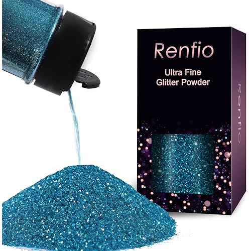 Renfio Ultra Fine Glitter Powder Metallic Resin Glitter 2.11 Oz (60g) PET Flakes Crafts Sequins 1/128" 0.008" 0.2mm Epoxy Chips Flakes for Tumblers Slime Decoration - Enamel Blue