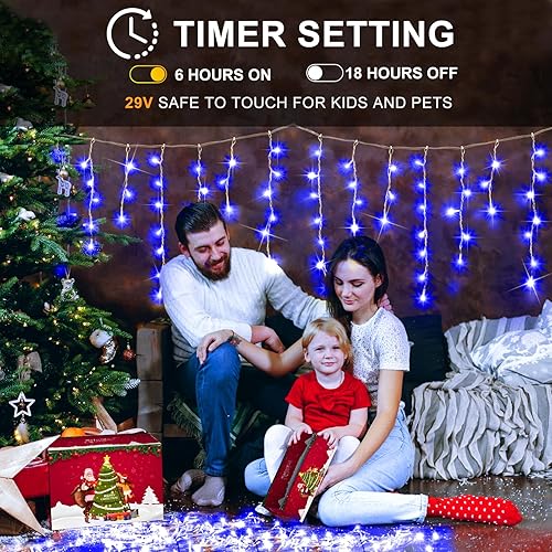 Vista 11 de KNONEW 164 pies 1600 luces LED de Navidad decoración al aire libre, temporizador blanco, 8 modos de luces colgantes con 320 gotas, enchufe en Blanco