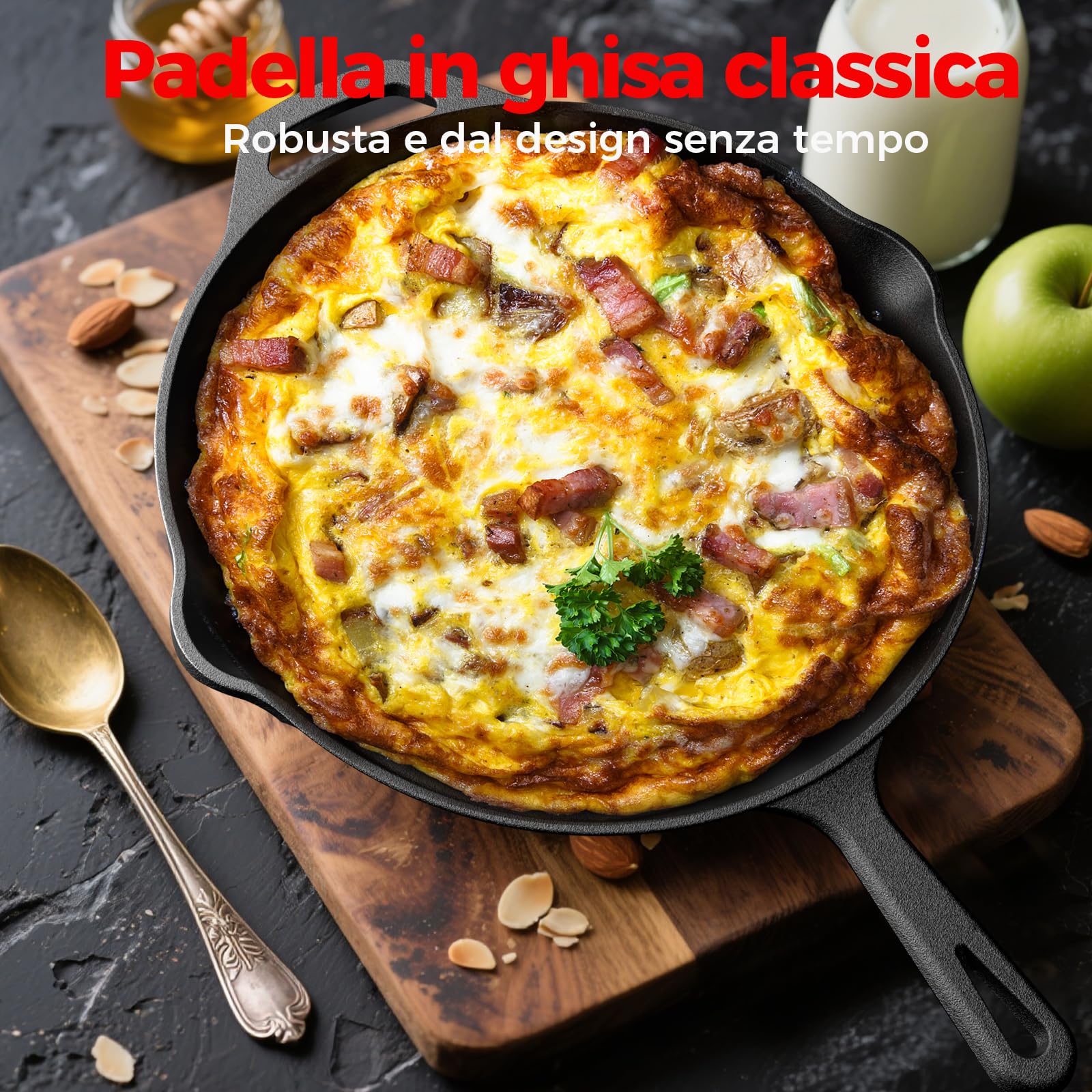YASHE Padella Piatta in Ghisa 30cm, Distribuzione Uniforme del Calore, Resistente e Durevole, Ideale per Grigliate, Cottura su Fuoco, Forno e Barbecue, Uso Interno ed Esterno