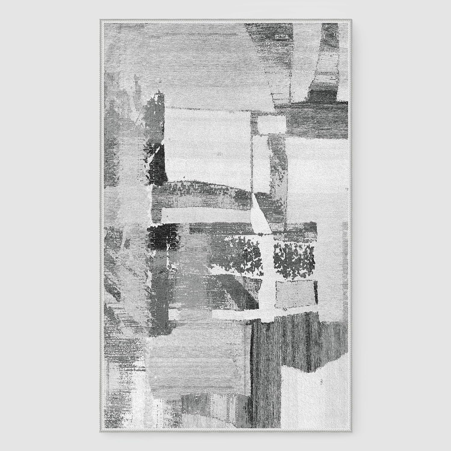 RYB HOME Washable Living Room Rug, 8x10 Large Area Rug for Bedroom, Ultra Soft Faux Wool Non Slip Modern Abstract Neutral Floor Carpet for Dining Home Office Nursery Playroom, 8x10 ft, Black