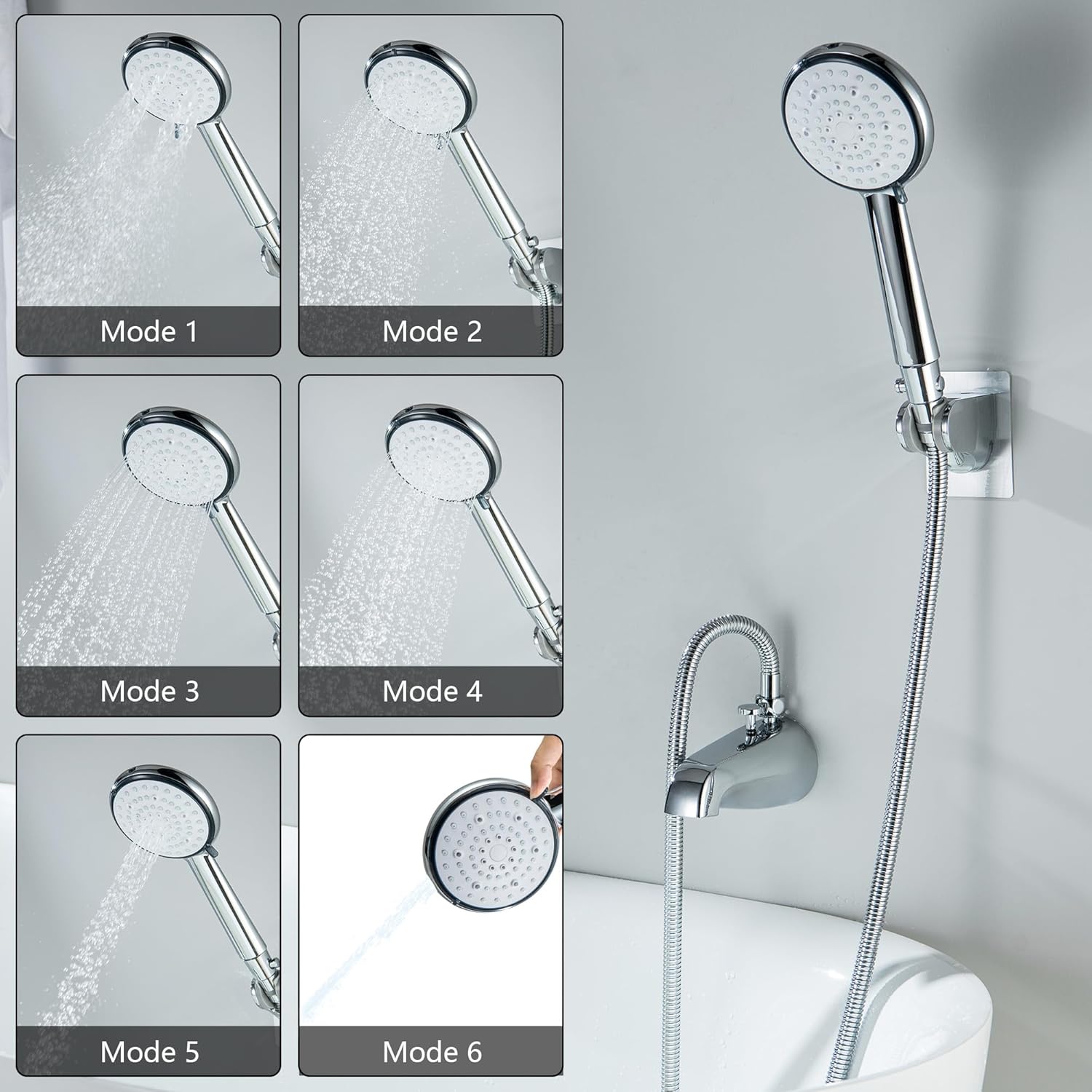 Tub Spout with Diverter, 6 Settings Handheld Shower, Bathtub Faucet with Sprayer, Chrome