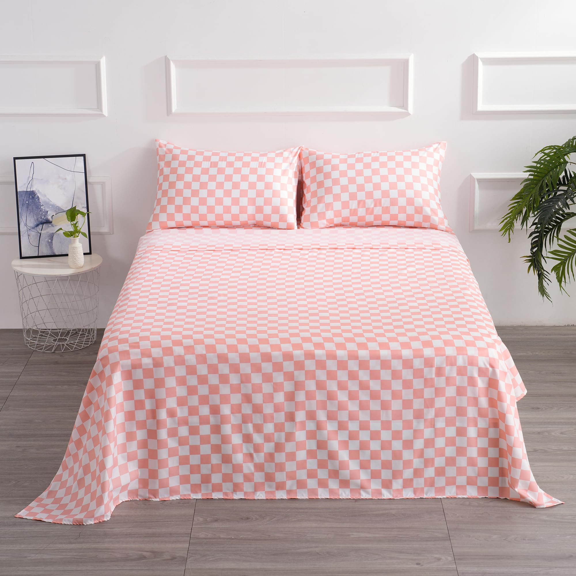 Bed Sheet Set 4 Piece -Full Size-Soft Durable Microfiber Bedding Sheet Set,Deep Pocket,Stain,Fade & Wrinkle Resistant Green and White Checkerboard