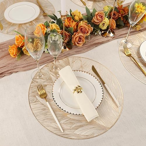 Miniatura 2 de Evevda Manteles individuales redondos dorados, juego de 6 manteles individuales lavables y lavables a granel para mesa de comedor, boda, fiesta,