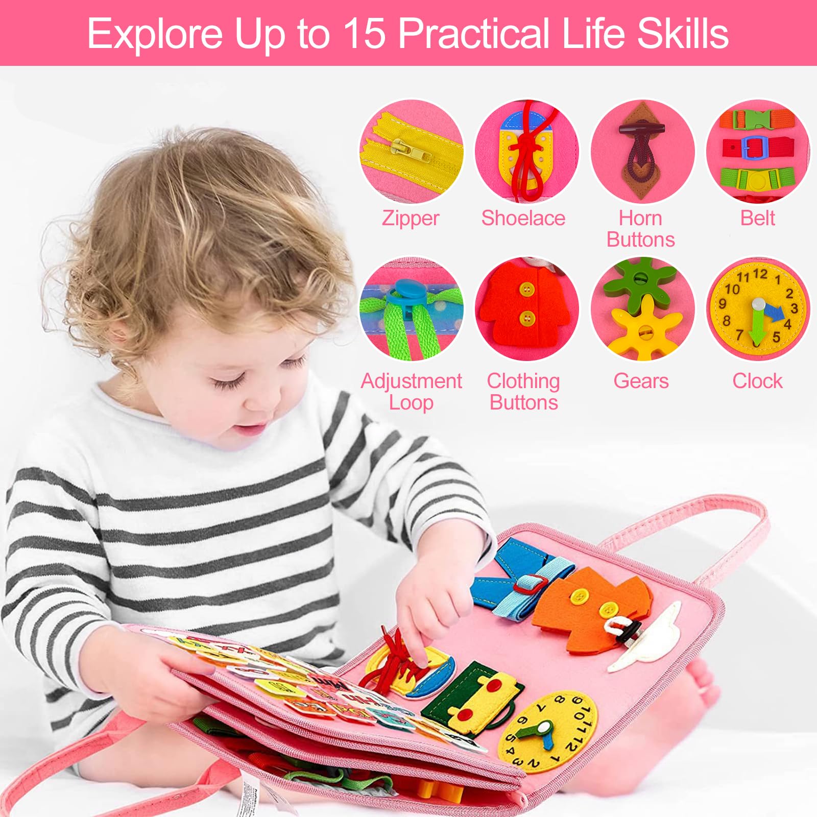 Lectorias – Busy Board Montessori 5 Couches, Livre Sensoriel En Feutre, Motricité Fine, Dès 1 An, Portable