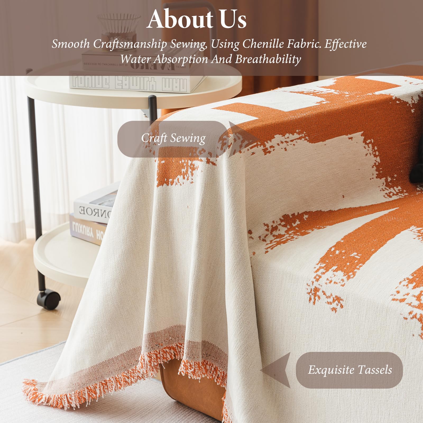 Jarapas para Sofas Suave Confort Manta Sofá Manta Decorativa Sofá Dormitorio Salón Cuatro Estaciones Tejido Borla Tela Cubre Sofa 180 * 340cm-Naranja