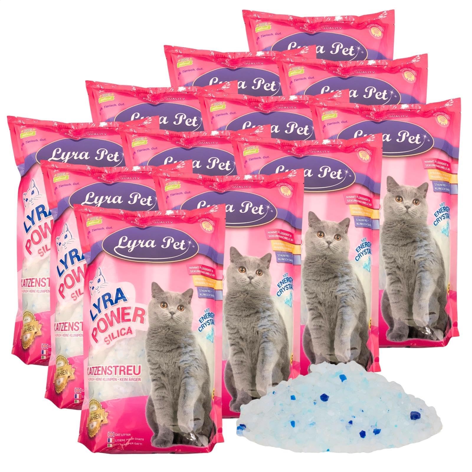 Lyra Pet® 12 x 5 L = 30 L Lyra Power Silica Silikat Katzenstreu staubfrei | Keine Klumpenbildung - Neutralisiert den Geruch - Staubfrei & unparfümiert - Hygienisch & saugstark - Saubere Wohnung