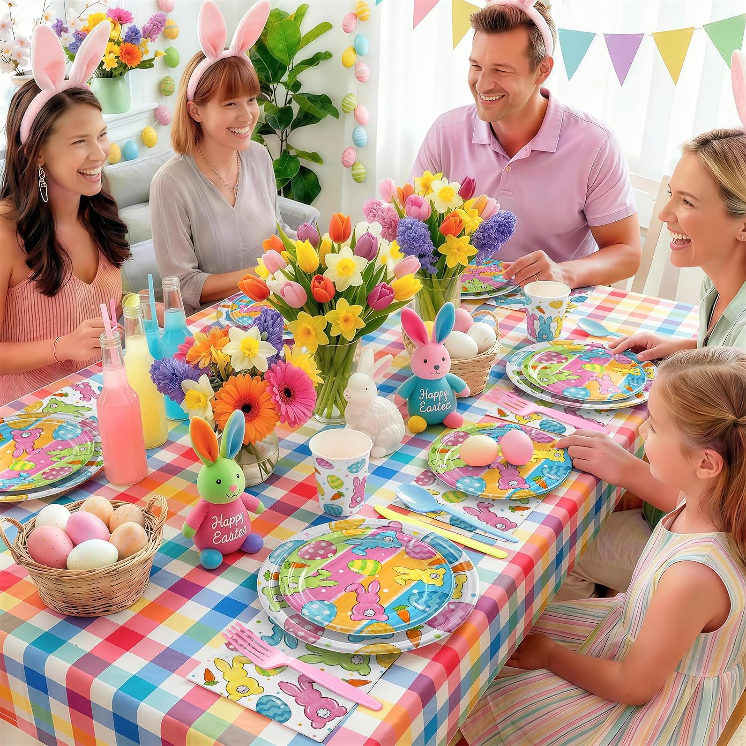 168PCS Easter Party Supplies Watercolor Bunny Carrot Pastel Design Party Decorations Easter Paper Plates Napkins Cups and Forks for Brunch Egg Hunt Spring Holiday Celebrations Serves 24