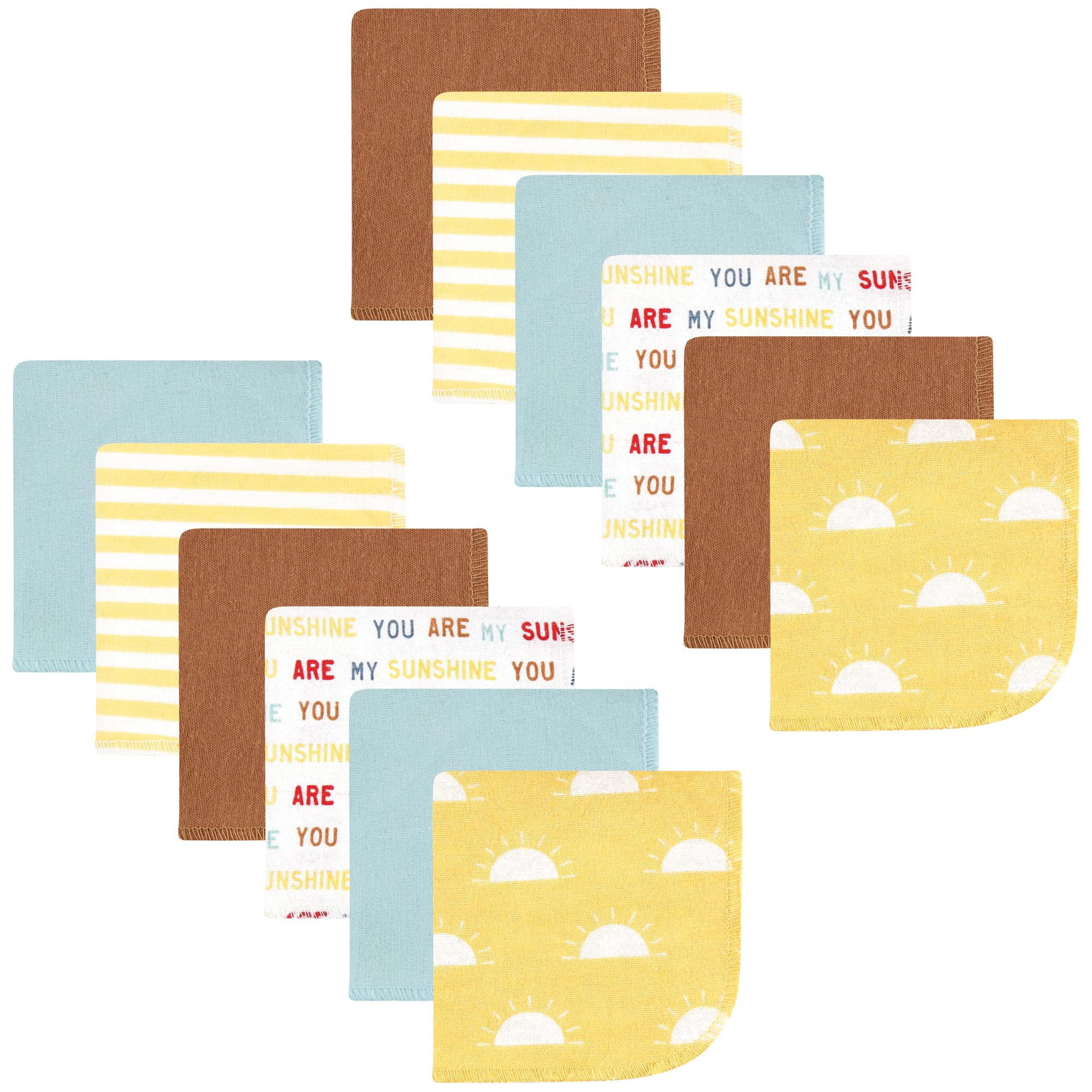 Hudson Baby Unisex Baby Flannel Cotton Poly Washcloths, My Sunshine 12 Pack, One Size