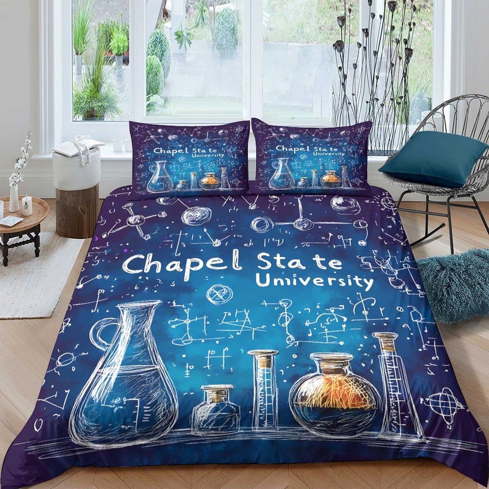 Ctjqhvkz Style-9 3D Printed Chemistry Lab Fitted Sheet Microfiber Blue Science Formula Mattress Cover For Bedroom Dorm Decoration Single（135X200cm）