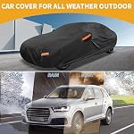 Waterproof All-Weather Universal Car Cover with Right Side Zipper, 210D-PU Black Fits for Sedan 177" to 188" Length