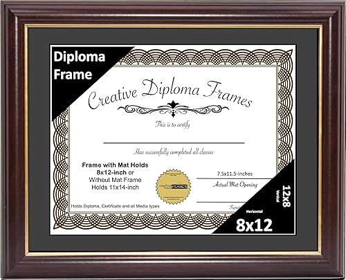 Miniatura 10 de Creative Picture Frames Marco de diploma de borde dorado caoba de 14 x 17 pulgadas con vidrio negro y colgadores de pared instalados, marco con