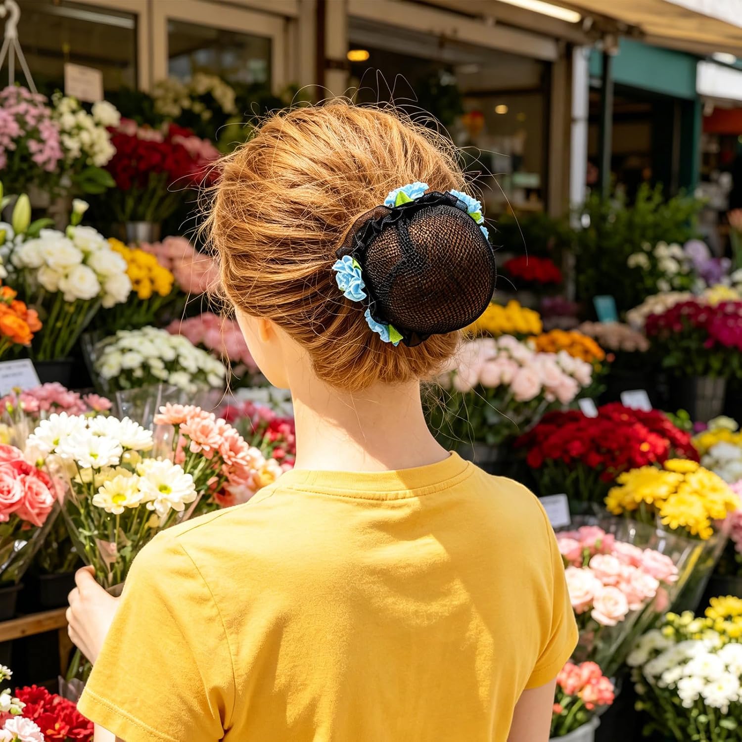 4pcs Flower Hairnet Adjustable Polyester Bun Cover for Women | Ultra Thin Mesh, Secure Hold and Flyaway Control, Invisible Performance Style