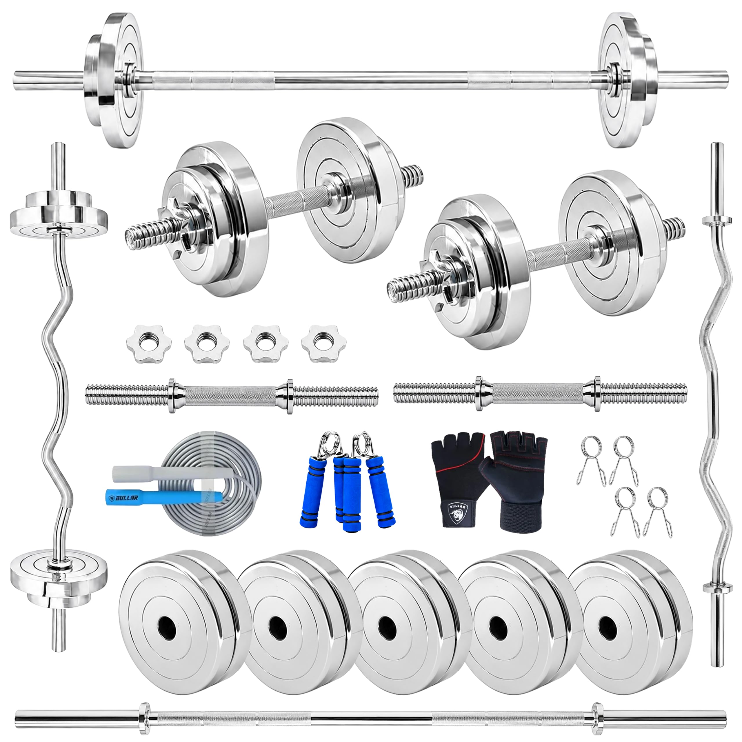 BULLAR Steel Home Gym Set with 5Ft Straight Rod, Curl bar, (10kg-70Kg) Steel Weight Plates Combo, Gym Equipment for Home Workout Exercise Kit for Fitness (100KG Steel Home Gym Combo)-image-16