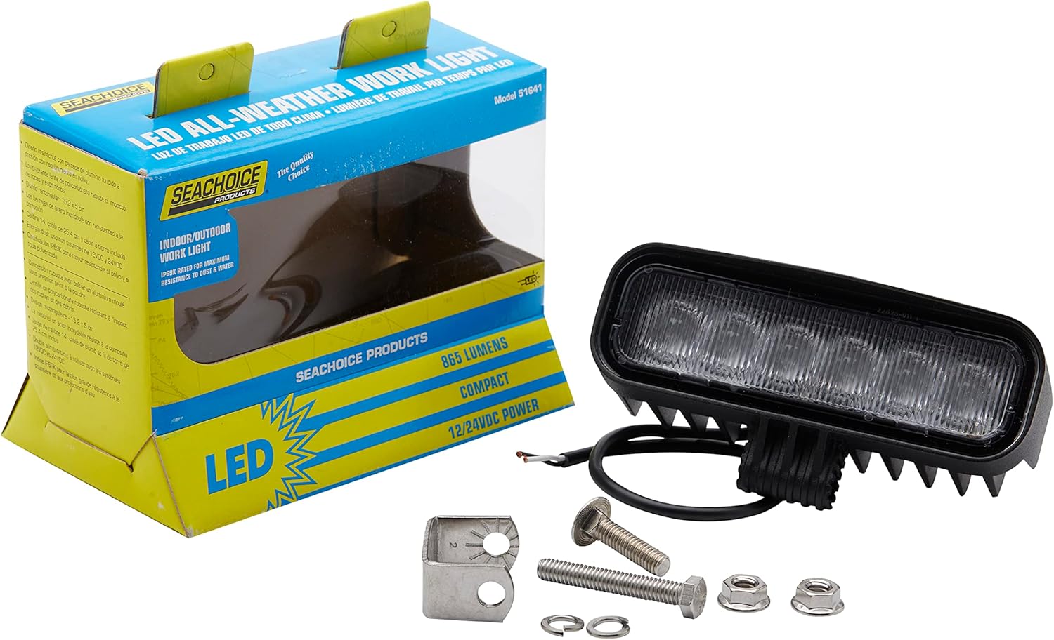 Seachoice 6 LED Flood Beam Work Light, 865 Lumens, Rectangular, Black Housing