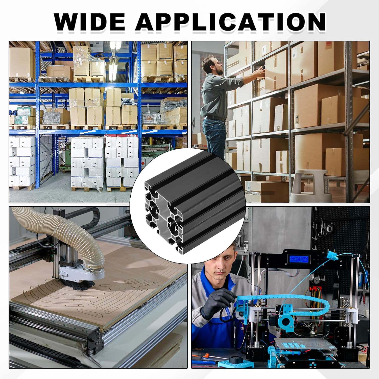 uxcell 2Pcs 500mm 4080 Aluminum Extrusion Profile, European Standard Anodized Linear Rail for 3D Printer Part, CNC Machine, Linear Rail Guide, Black
