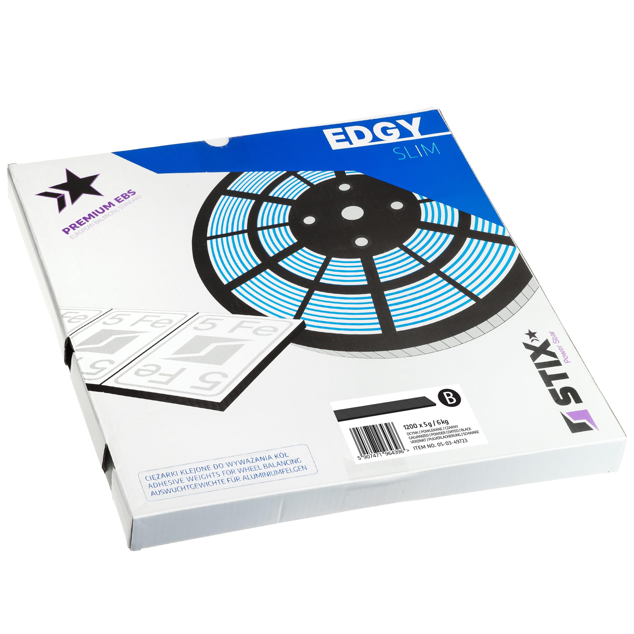 Stix Automotive Equipment - Pesi Adesivi di bilanciamento - Rotolo da 6 kg - 1200 x 5 g - Edgy - Slim - Autoadesivo - Nero