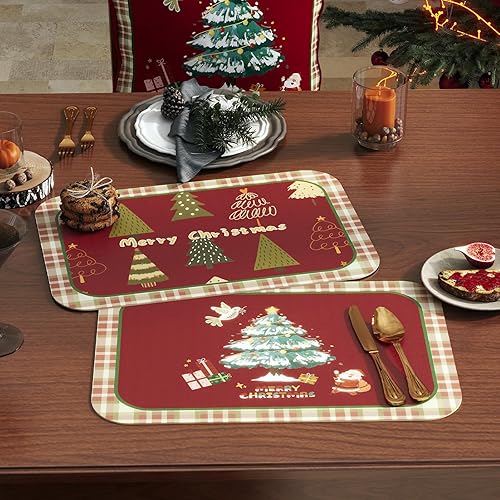 bilin gaier Juego de 6 manteles individuales decorativos de Navidad, resistentes al agua y al aceite, antideslizantes, de PVC, diseño clásico de