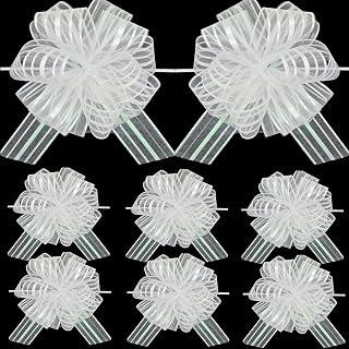 White Bows for Gift Wrapping, Large, Organza, 6 Inches, 8 Pieces