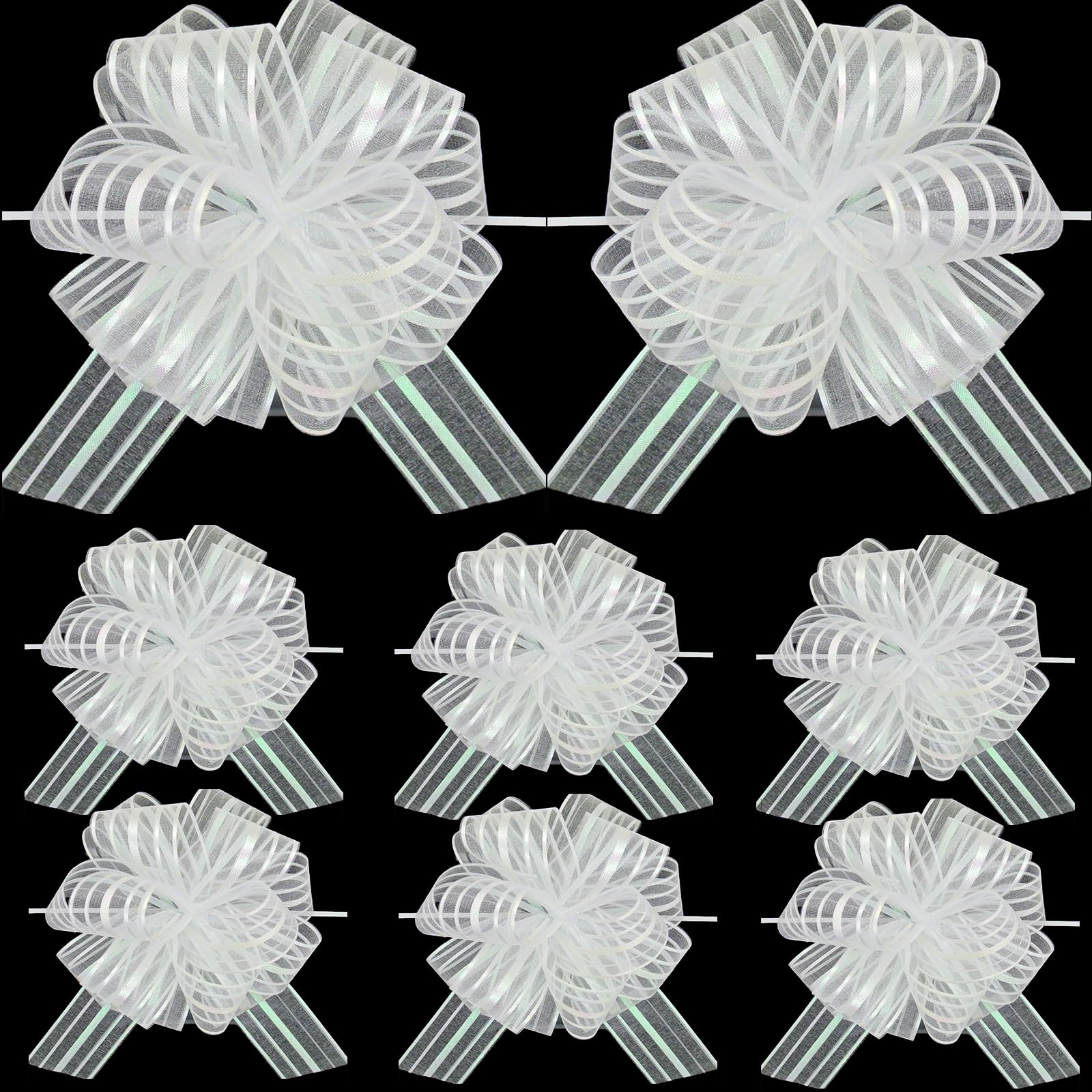 BeiLeiNiceHK White Bows for Gift Wrapping, Large, Organza, 6 Inches, 8 Pieces