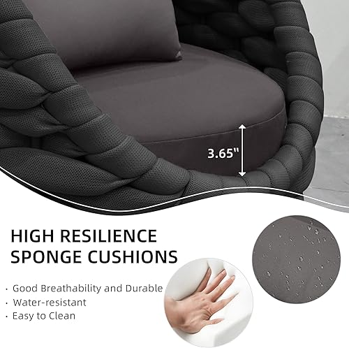 Miniatura 6 de TWT - Juego de muebles de patio de 3 piezas de aluminio, conjunto moderno de exterior tejido a mano con cuerda de poliéster, sofá de conversación