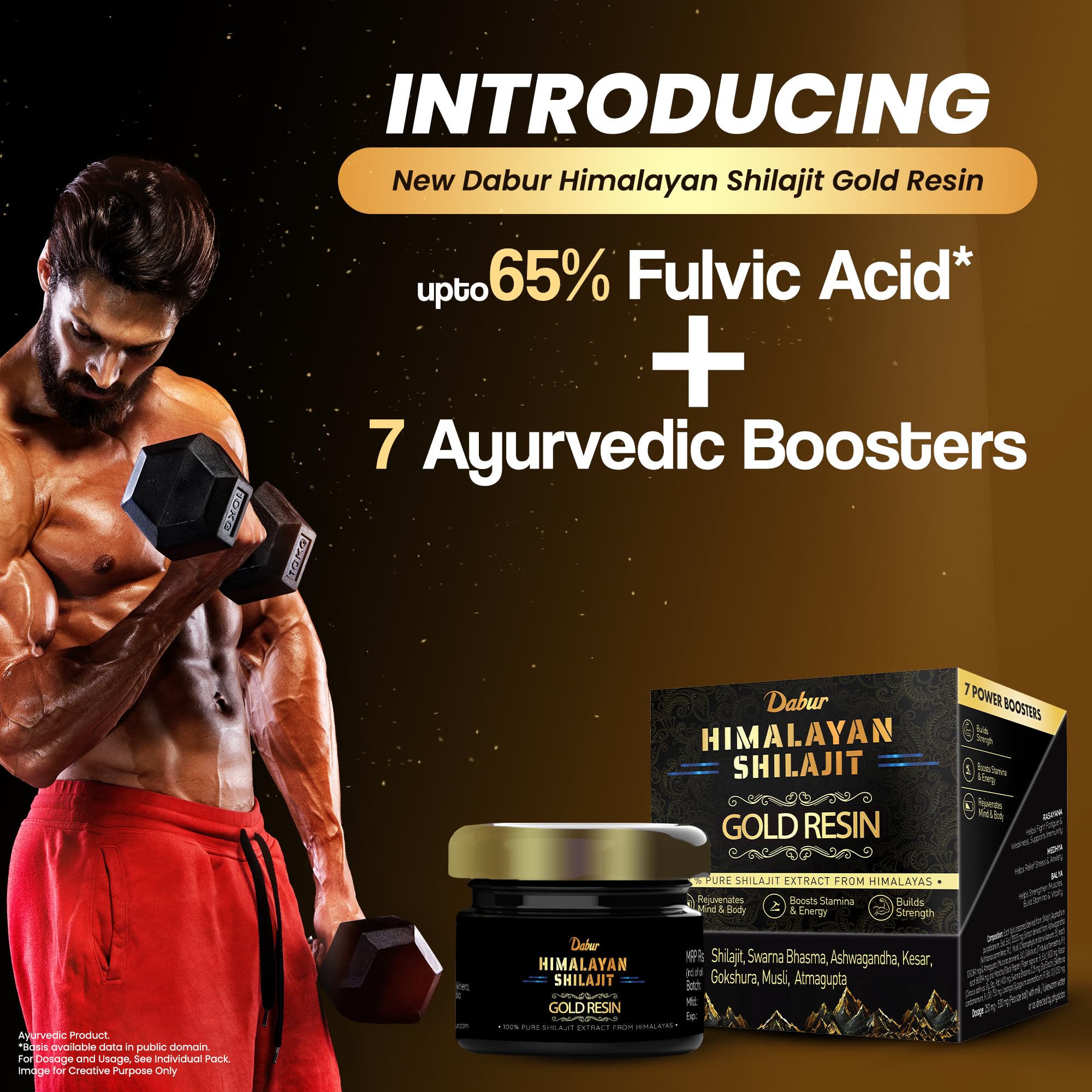 Dabur Himalayan Shilajit/Shilajeet Gold Resin - 20g | 500mg/Serving | 40 Servings | Contains 24 Karat Gold | 7 Ayurvedic Boosters | Boosts Muscle Growth & Stamina | 100% Ayurvedic