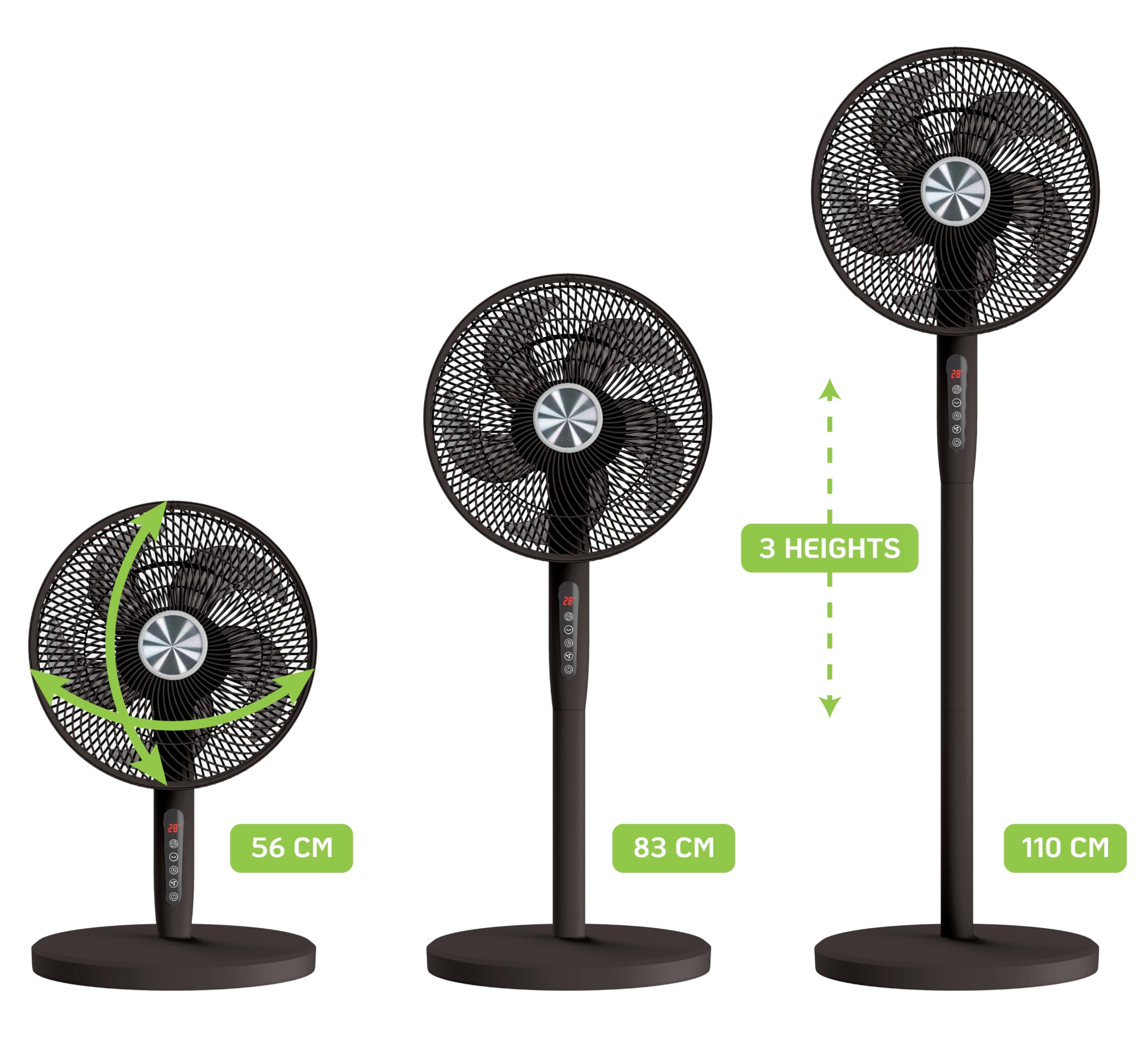 Techly 621680 Ventilatore 12" 2 in 1 con Piantana a 3 Altezze 12 velocità con Telecomando Oscillazione a 720° e Timer Nero