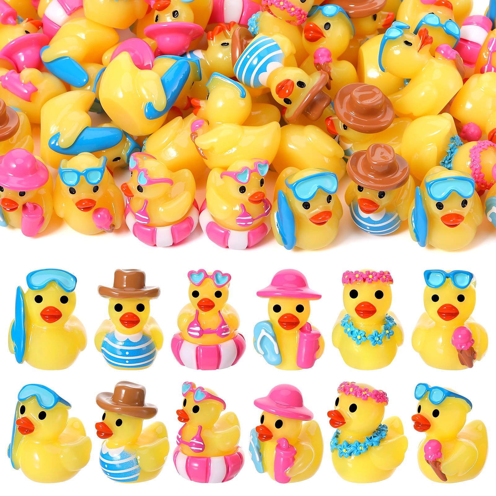 GGSTDDU Mini Resin Ducks, Summer Tiny Cruise Ducks for Hiding Game, 48Pcs