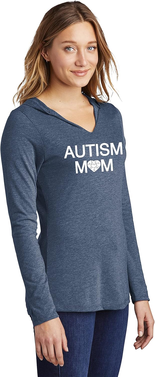 Ladies Hoodie Shirt Autism Mom Tee Autism Awareness Even Tee Navy Frost 2XL