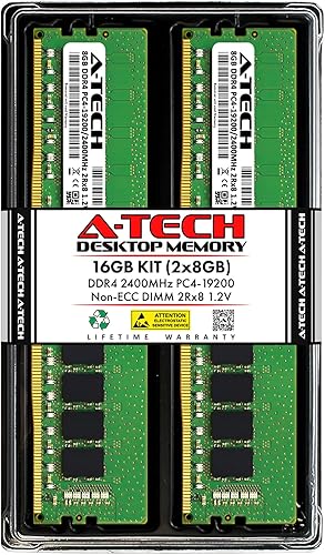 A-Tech Kit de actualización de memoria RAM de computadora de escritorio de 16 GB (2 x 8 GB) DDR4 2400 MHz DIMM PC4-19200 UDIMM no ECC 2Rx8 1.2V CL17