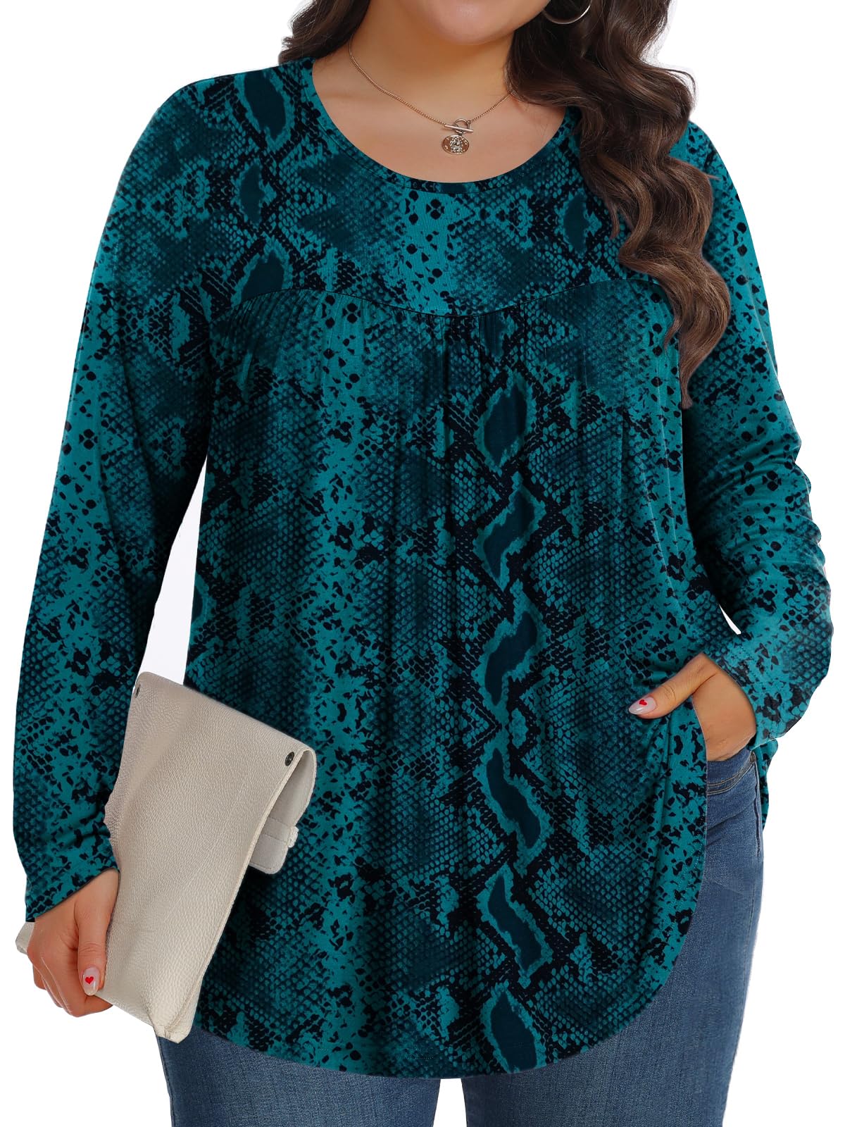 Womens Plus Size Tops Long Sleeve Tunic Crew Neck Casual Loose Shirts Clothes 1X-5X