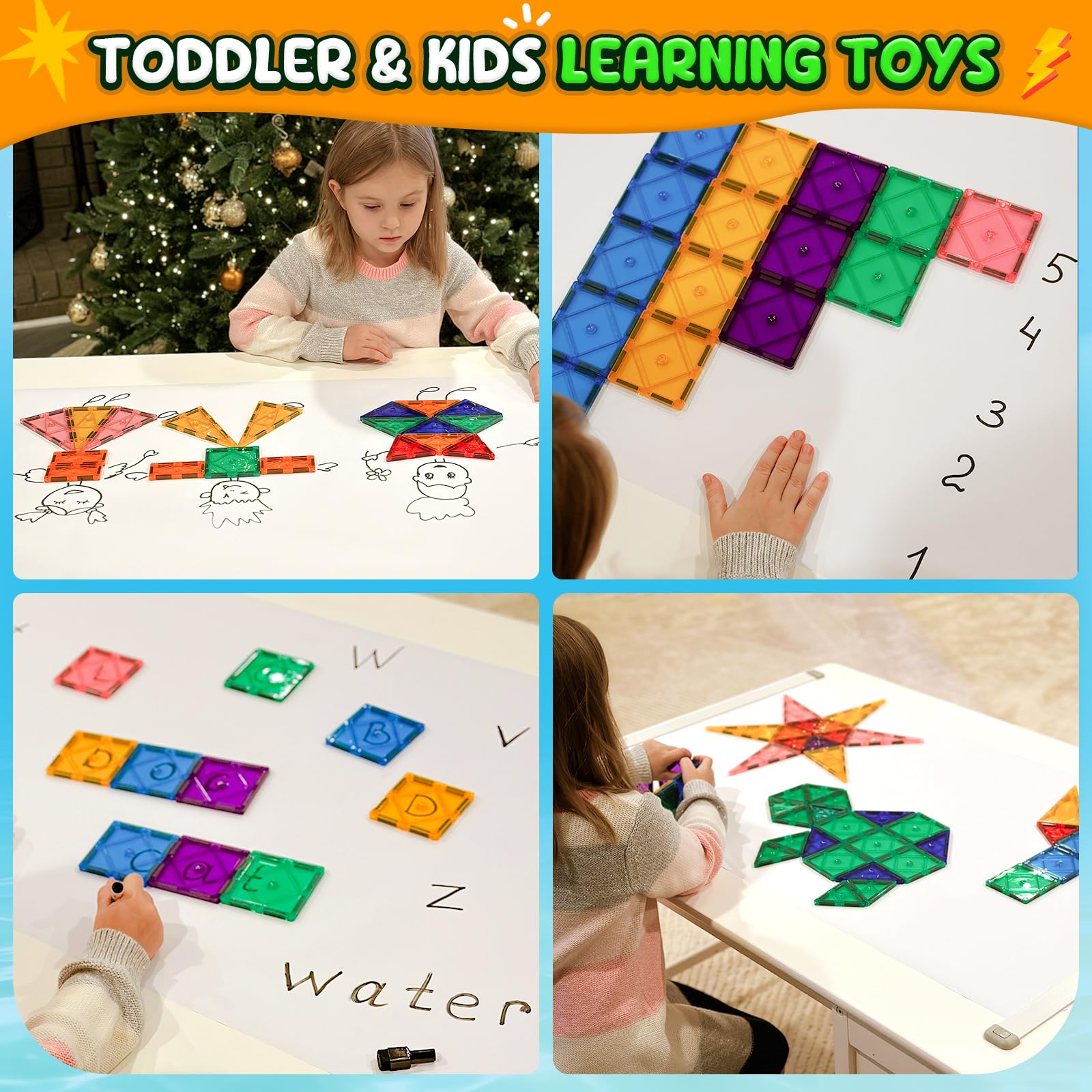 Magnetic Tiles Beginner Set for 3 Year Old Girls & Boys, Learning Toys for Toddlers, Magnetic Blocks for Kids Age 3-5 4-8, STEM Toys Encourage Kids Creativity & Help to Develop Fine Motor Skills