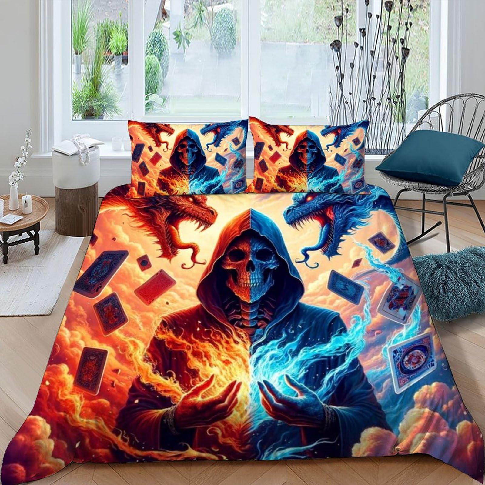 Parure de lit squelette en microfibre king 220x240cm housse gothique