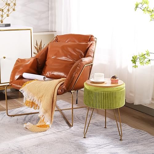 Miniatura 6 de CUYOCA Otomana redonda de almacenamiento con bandeja, taburete de tocador con almacenamiento para sala de estar, sala de maquillaje, mesa de café,