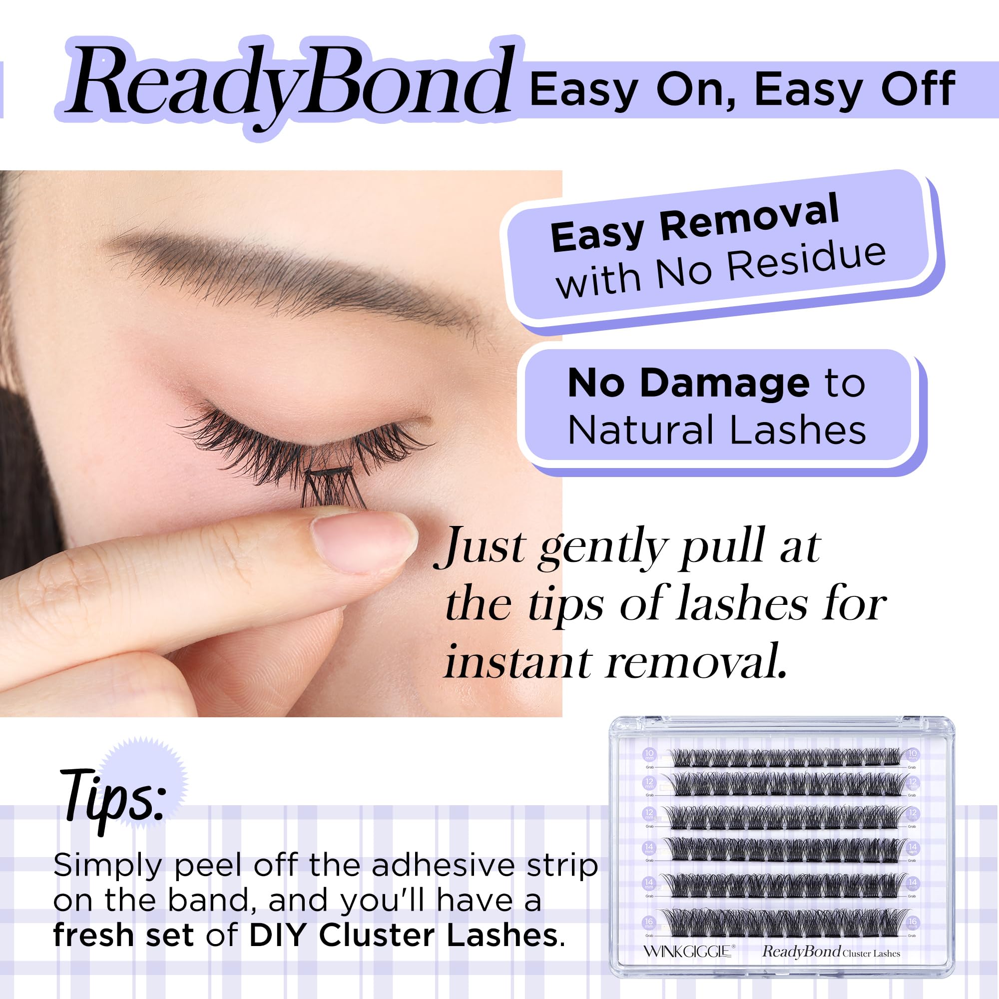 WINKGIGGLE Self Adhesive lash Clusters Kit, Pre Glued Lashes With Tweezer Press On Lashes No Glue No Remover Needed for Beginners