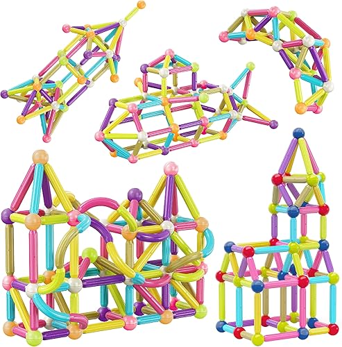 Miniatura 1 de PicassoTiles Picasso - Juego de construcción apilable de bloques de construcción magnéticos, 100 piezas, bloques magnéticos, bolas y varillas con