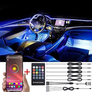 TABEN Control de aplicación de luz Ambiental + Control Remoto RGB Lámpara de luz de Ambiente de Coche Suave DIY Reajuste Banda de Fibra óptica 64 Colores Iluminación Interior Luz Decorativa 1W 12V 6m