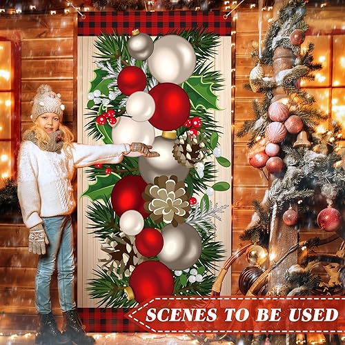 Miniatura 18 de Buryeah Cubierta de puerta de árbol de Navidad, decoración de puerta de árbol de Navidad, pancarta de fondo de fotografía de Navidad, letrero