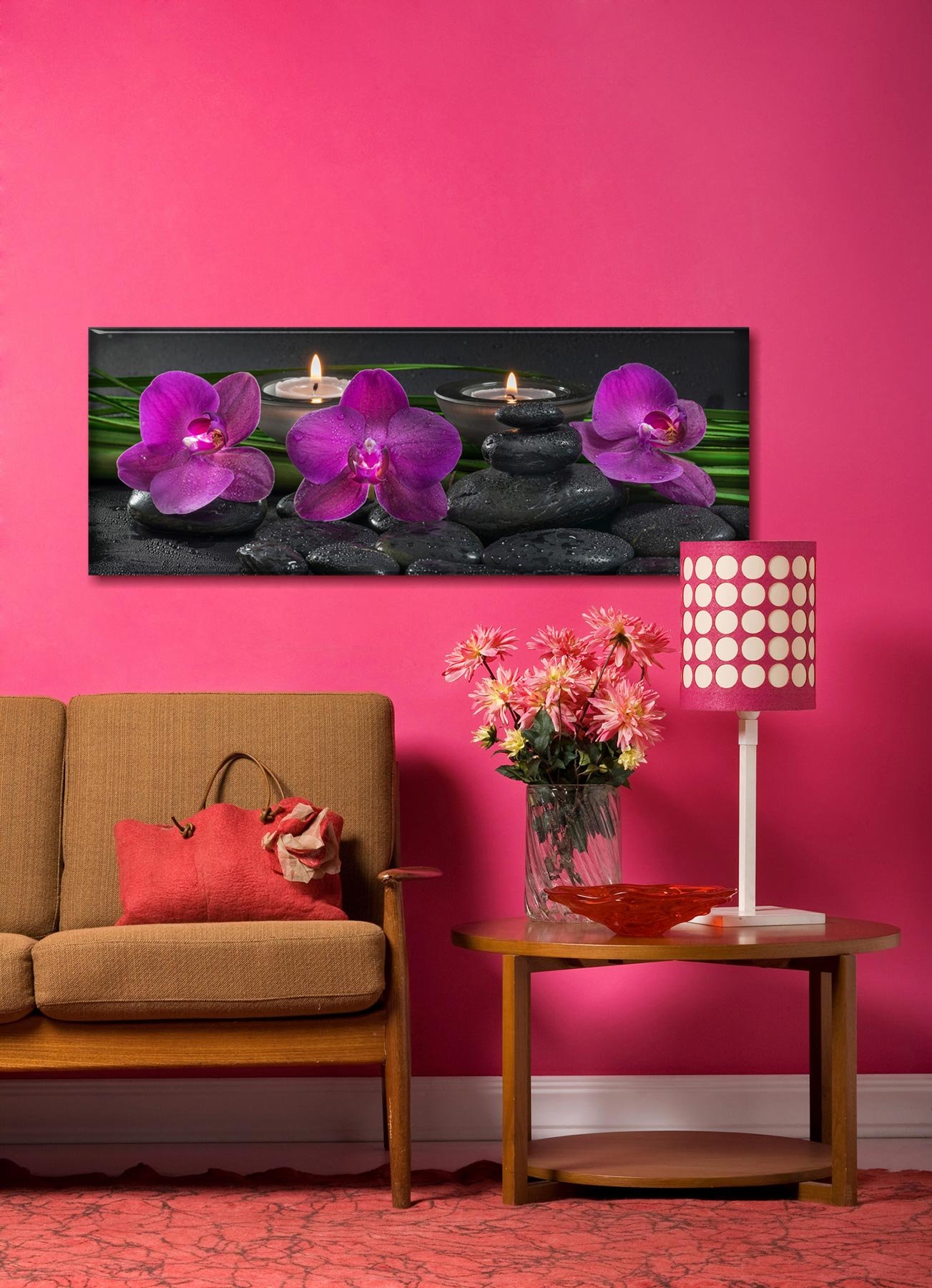 levandeo - Quadro in vetro, 80 x 30 cm, in vetro, motivo: orchidee rosa