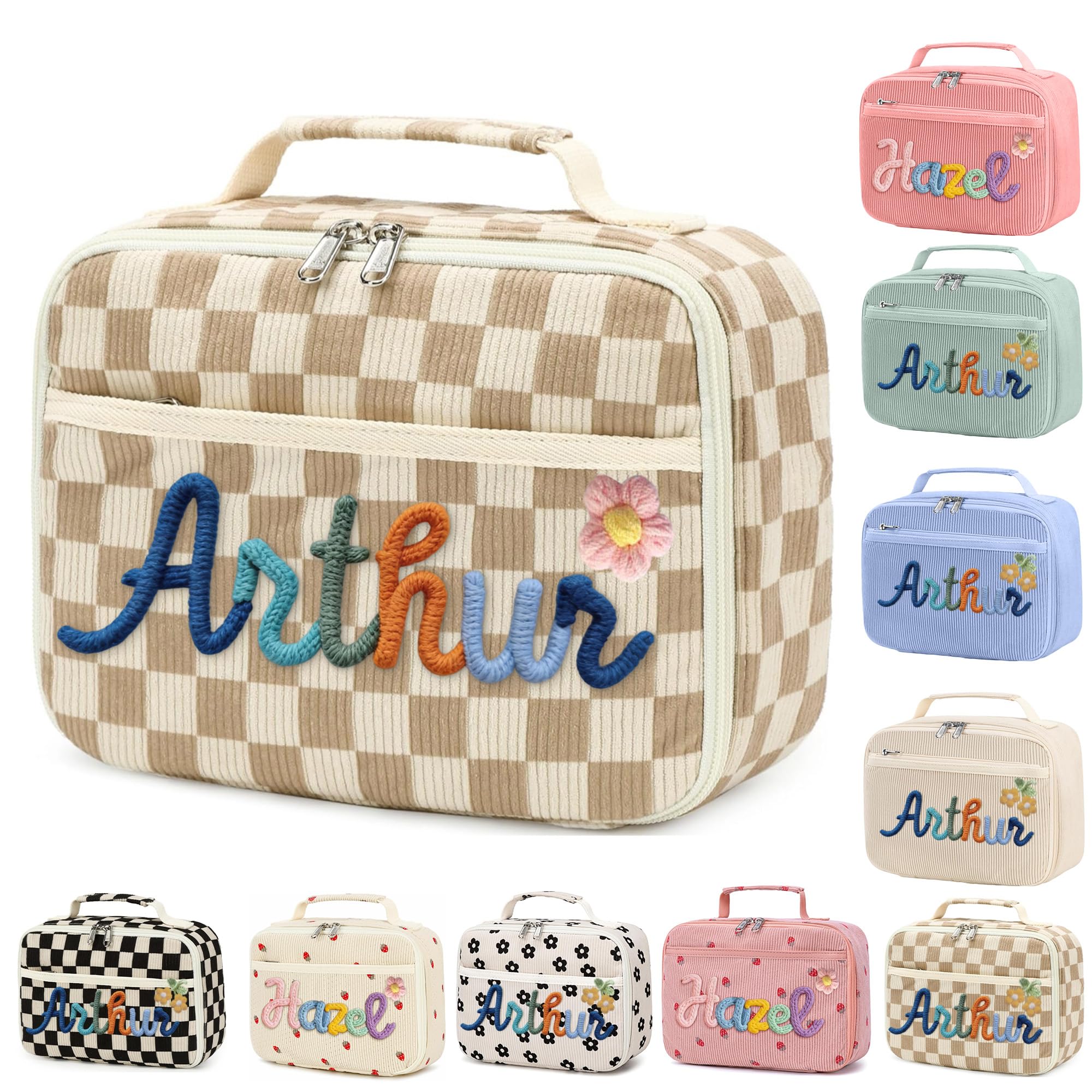 Kannts Personalized Lunch Bag for Kids,Custom Name,Corduroy,Girls and Boys